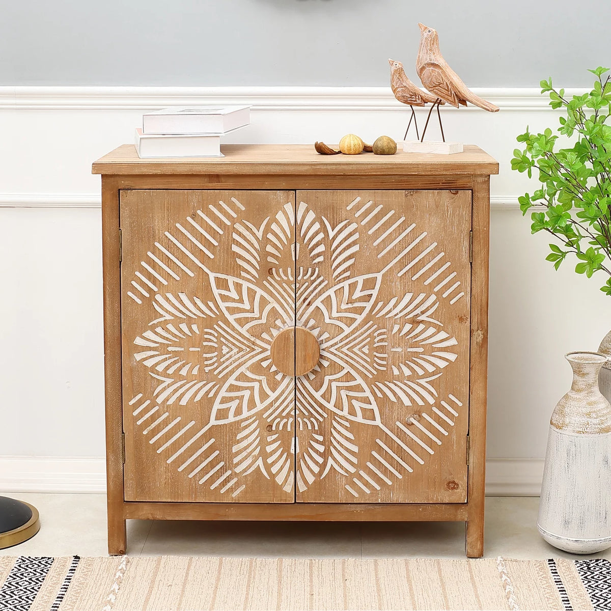 Natural Wood 2-Door Storage Cabinet Y78471