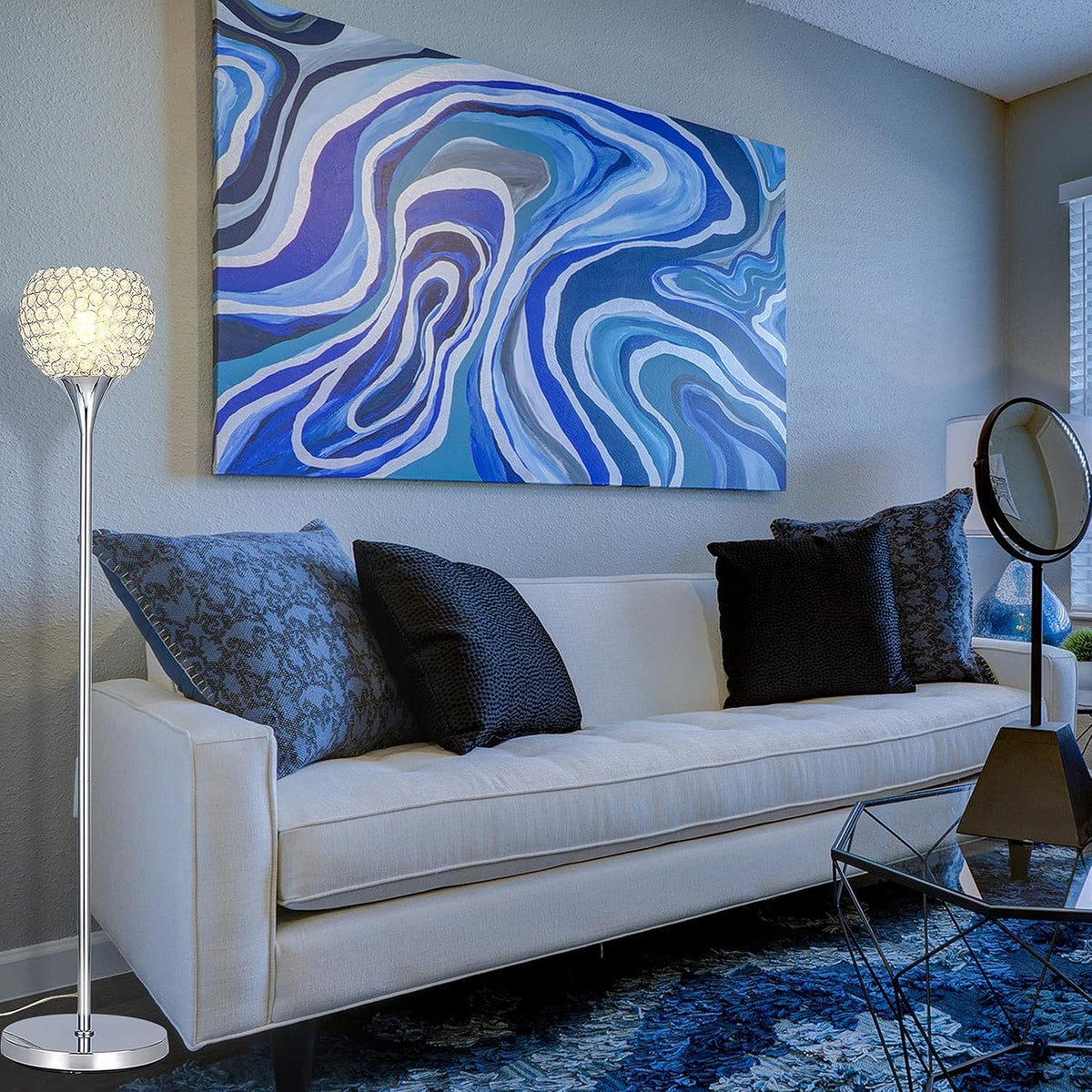 Crystal 1-Light Chrome Finish Floor Lamp with LED Bulb Q42145