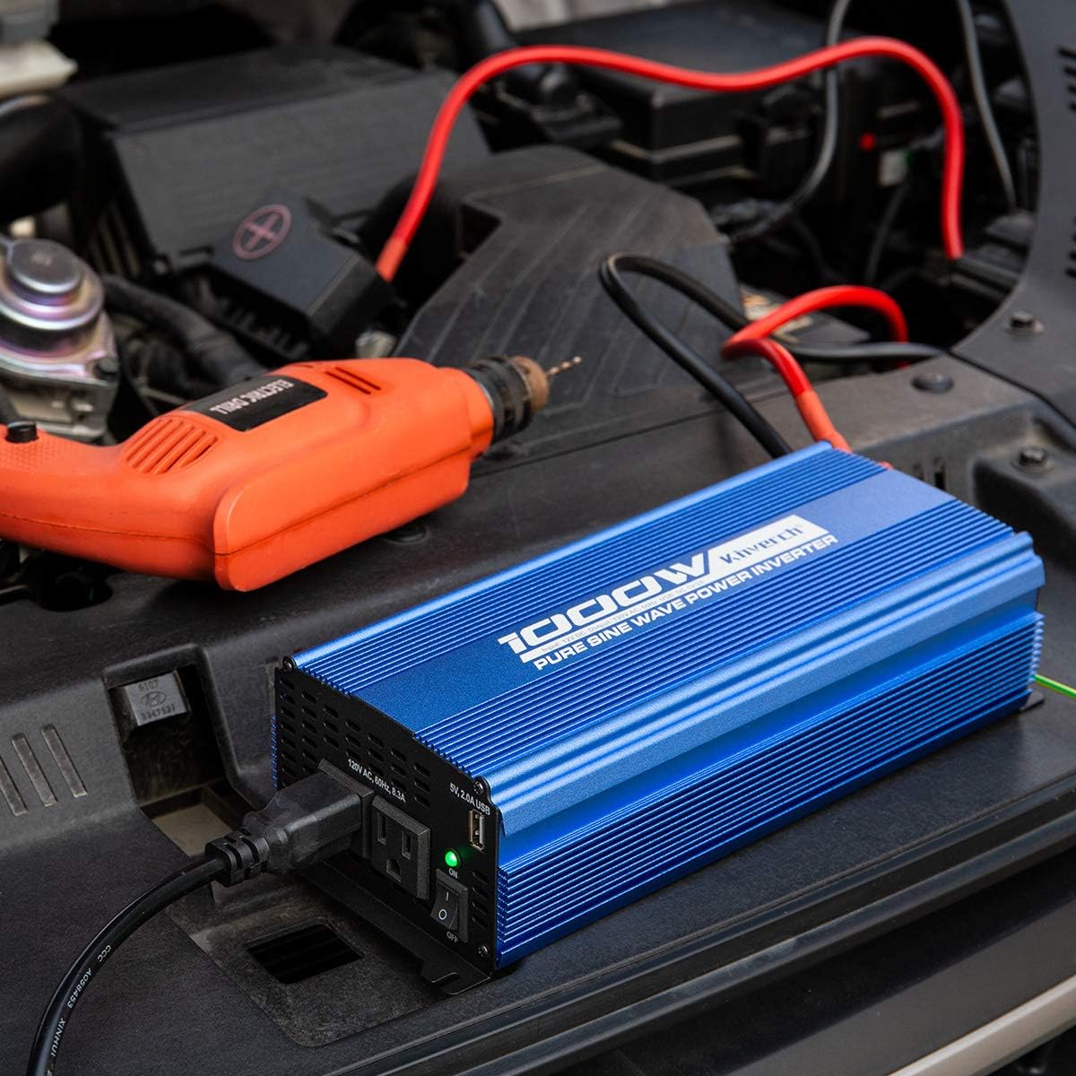 1000W Pure Sine Wave Inverter 12V to 110V with Dual AC Outlets & USB Ports F72141