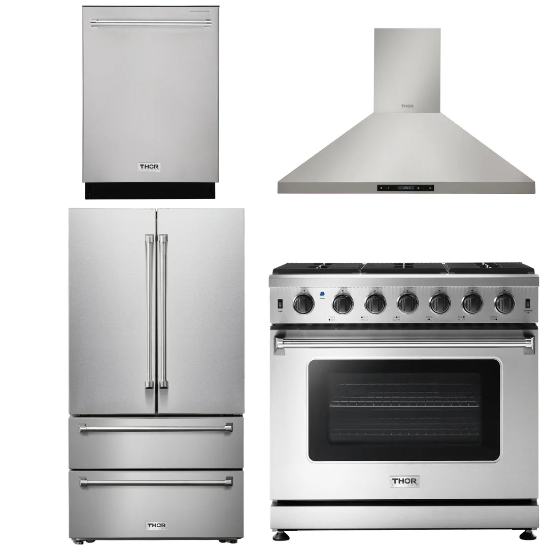 36 Gas Range, Range Hood, Refrigerator, Dishwasher H46766
