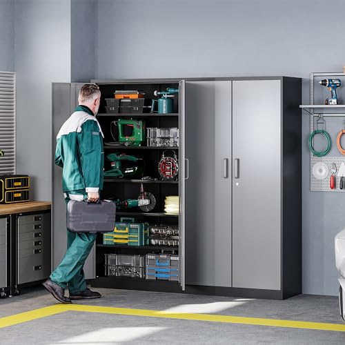 Black Metal Garage Storage Cabinet with Lock J139