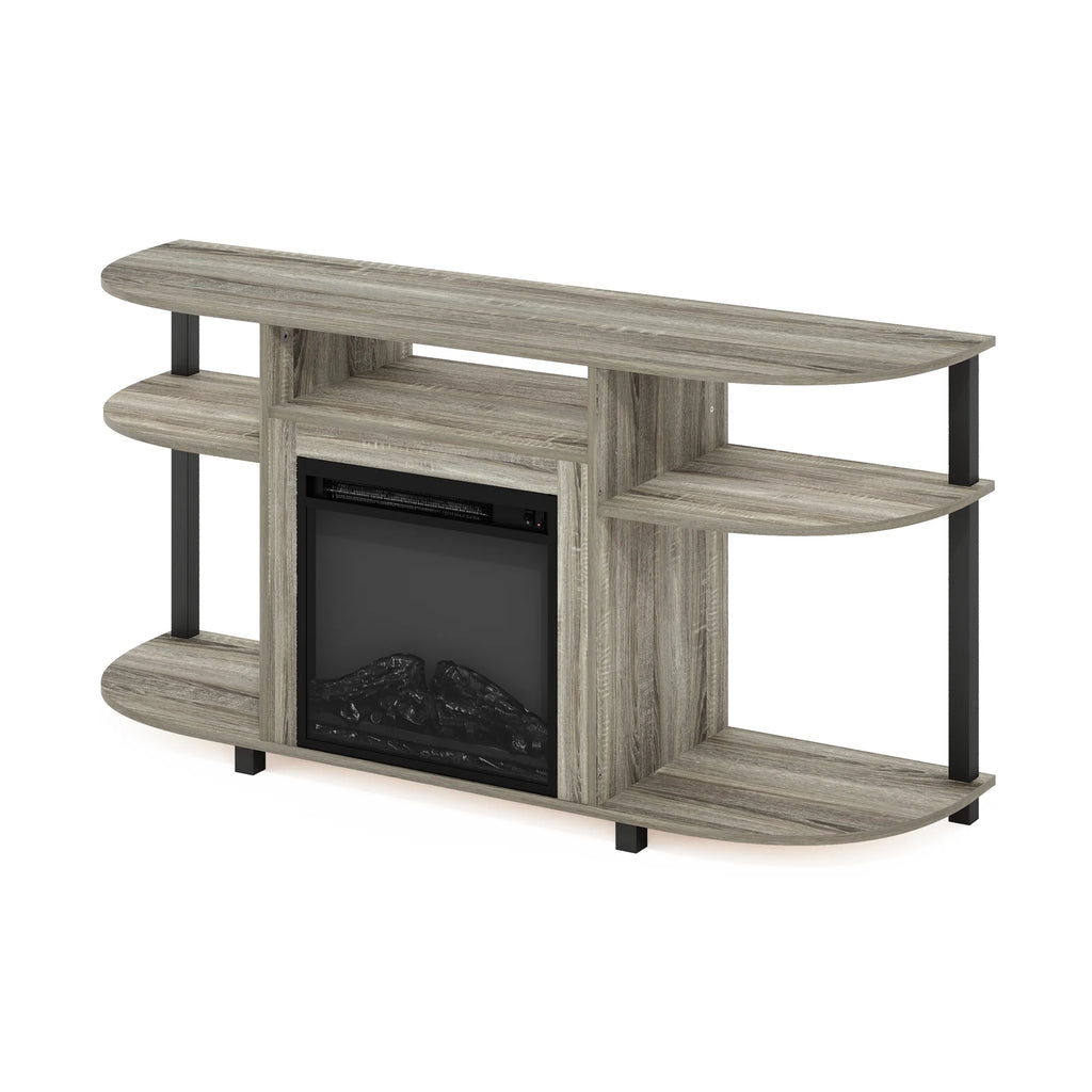 French Oak Grey Entertainment Center Stand with Fireplace for TV up to 55 Inch I527799