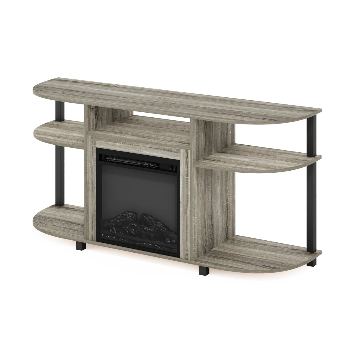 French Oak Grey Entertainment Center Stand with Fireplace for TV up to 55 Inch I527799