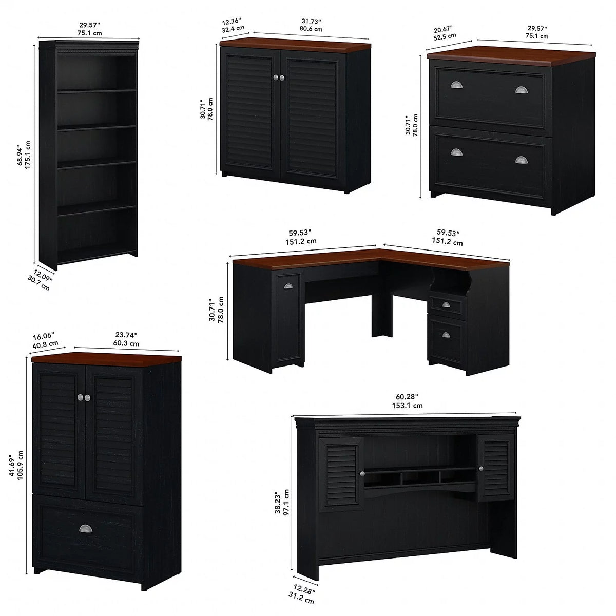 Black L Shaped Desk with Hutch and Storage S2508