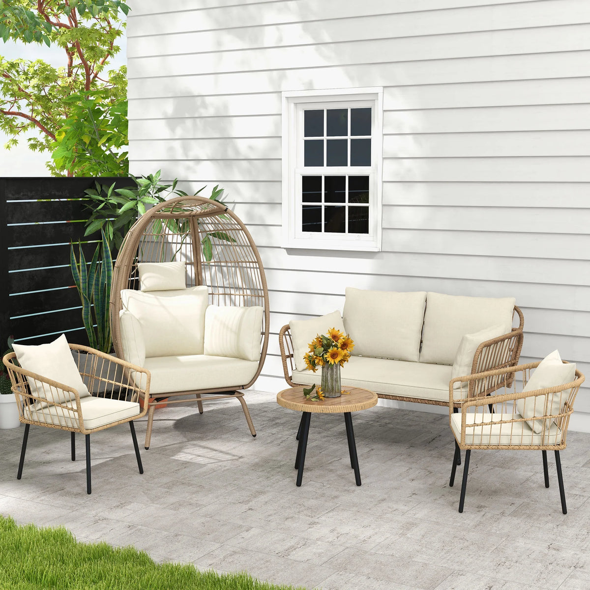 Beige Wicker Bistro Set Sectional Sofa Chairs C56540