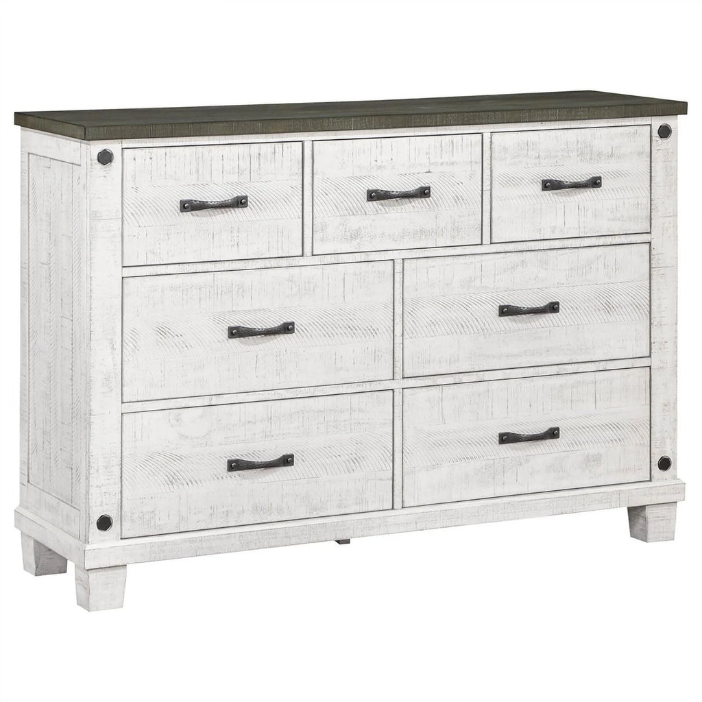7 Drawer Distressed Gray and White Wood Dresser V5632