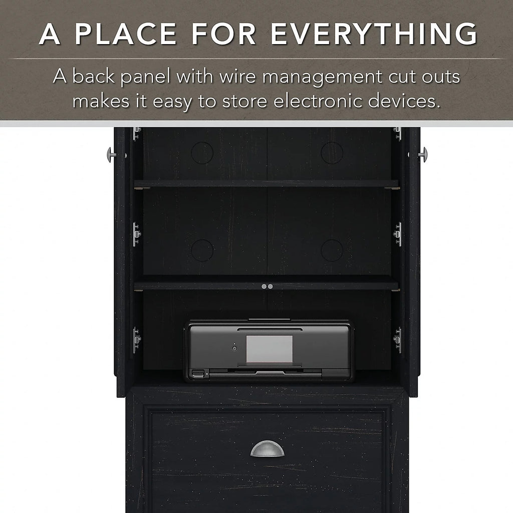 Black L Shaped Desk with Hutch and Storage S2508