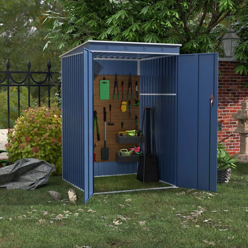Metal Garden Storage Shed with Sloping Roof in Blue J52635