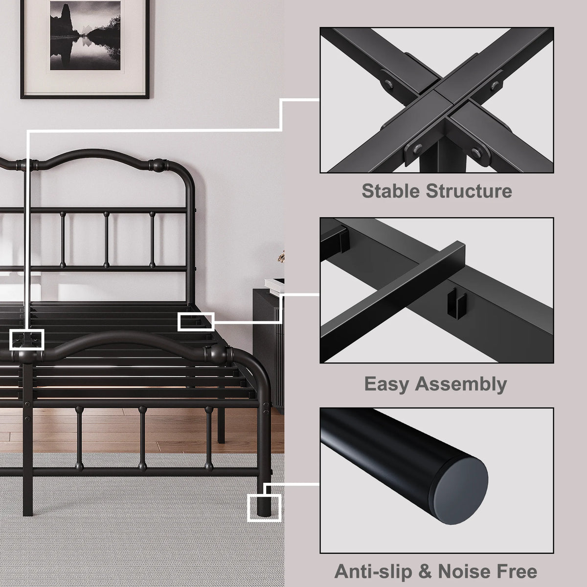 Queen Platform Bed Frame with Headboard and Footboard H7113