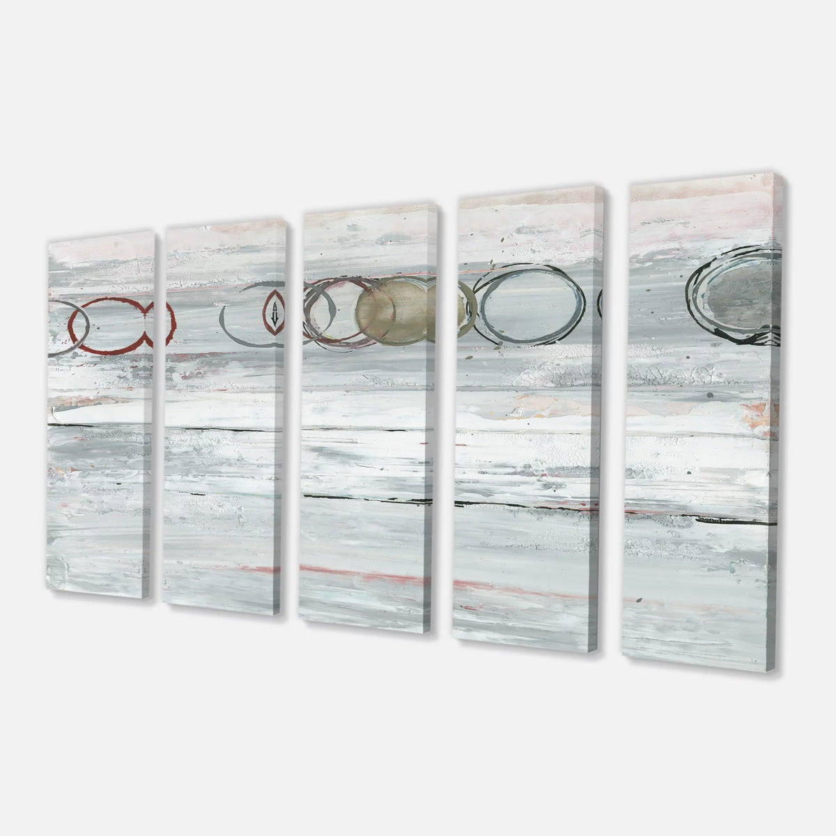 Whitewashed Syrah Modern Geometric Canvas Artwork Print 48 in. wide x 28 in. high - 4 Panels J392