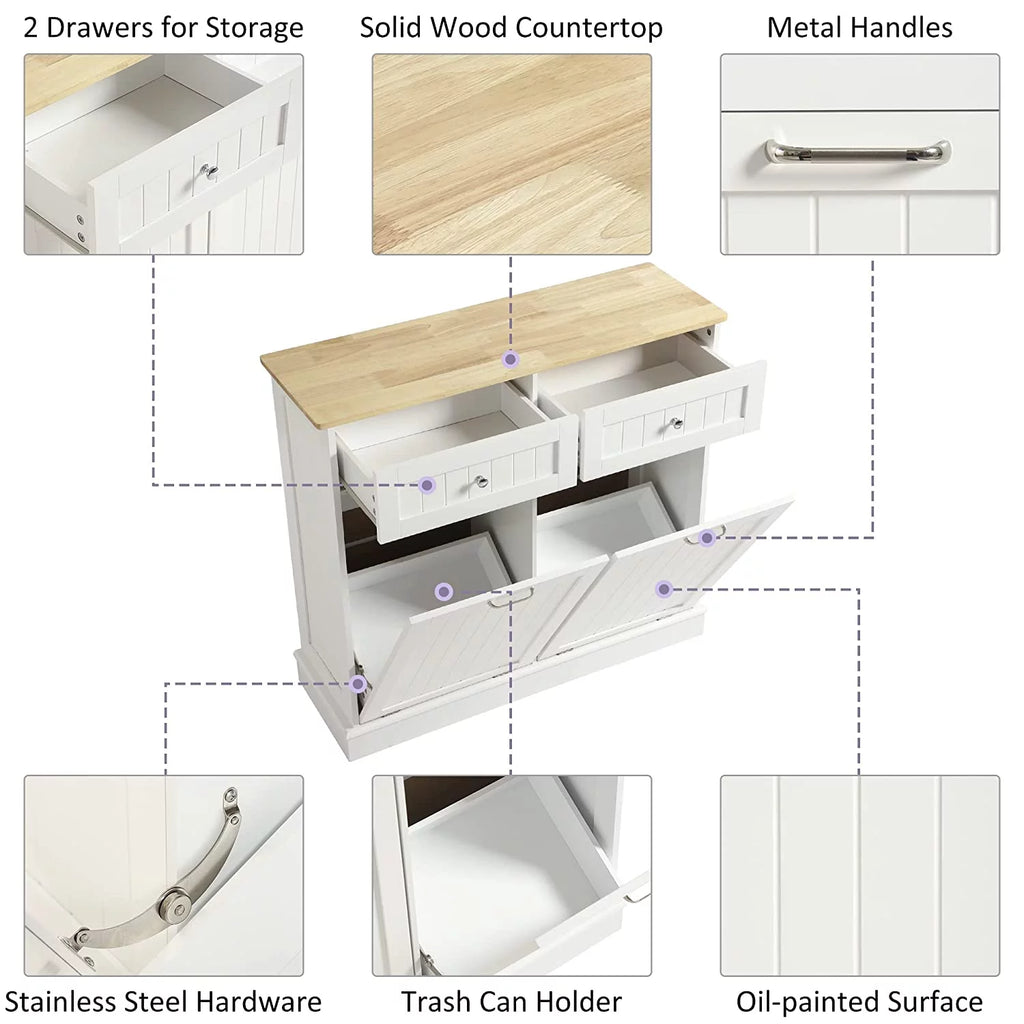 White Double Tilt Out Trash Cabinet with Drawer K178410