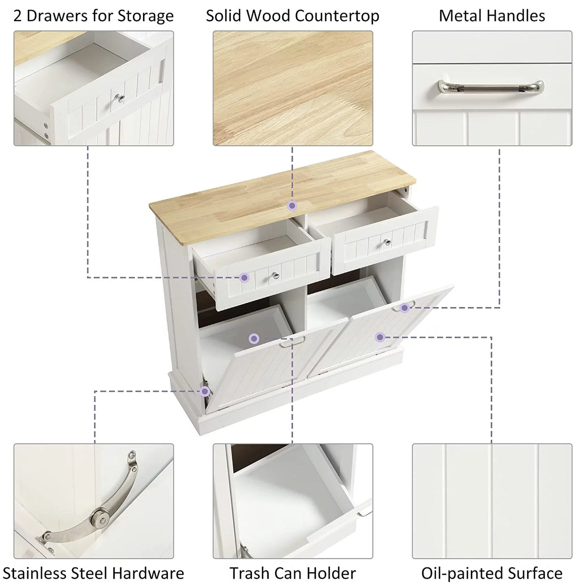 White Double Tilt Out Trash Cabinet with Drawer K178410