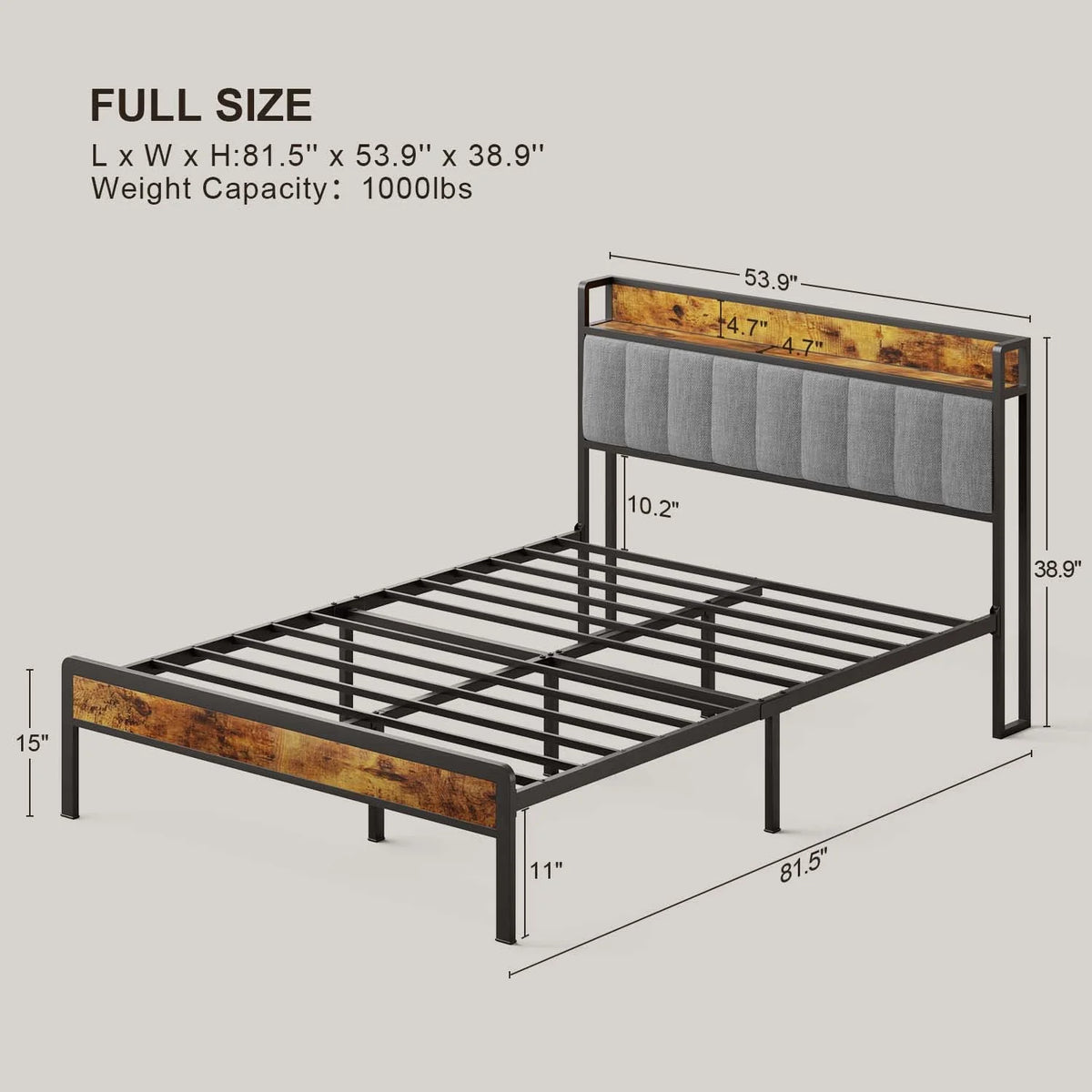 Full Size Storage Headboard Bed Frame D96644