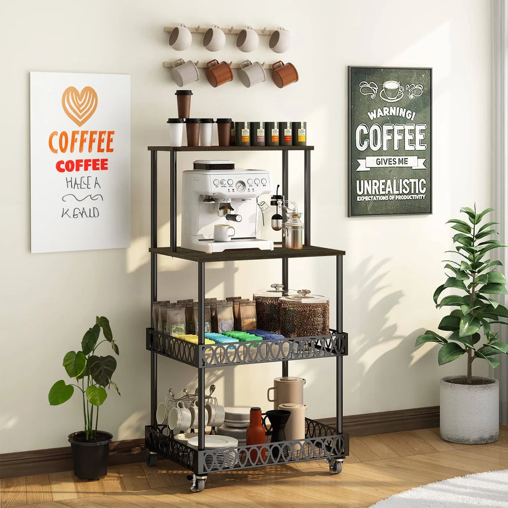 4-Tier Baker's Rack 48 inch Kitchen Storage Organizer with Metal Wheels L965008