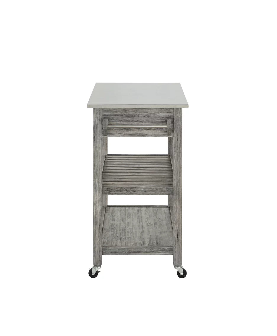 Wood Kitchen Cart with Stainless Steel Top R9353