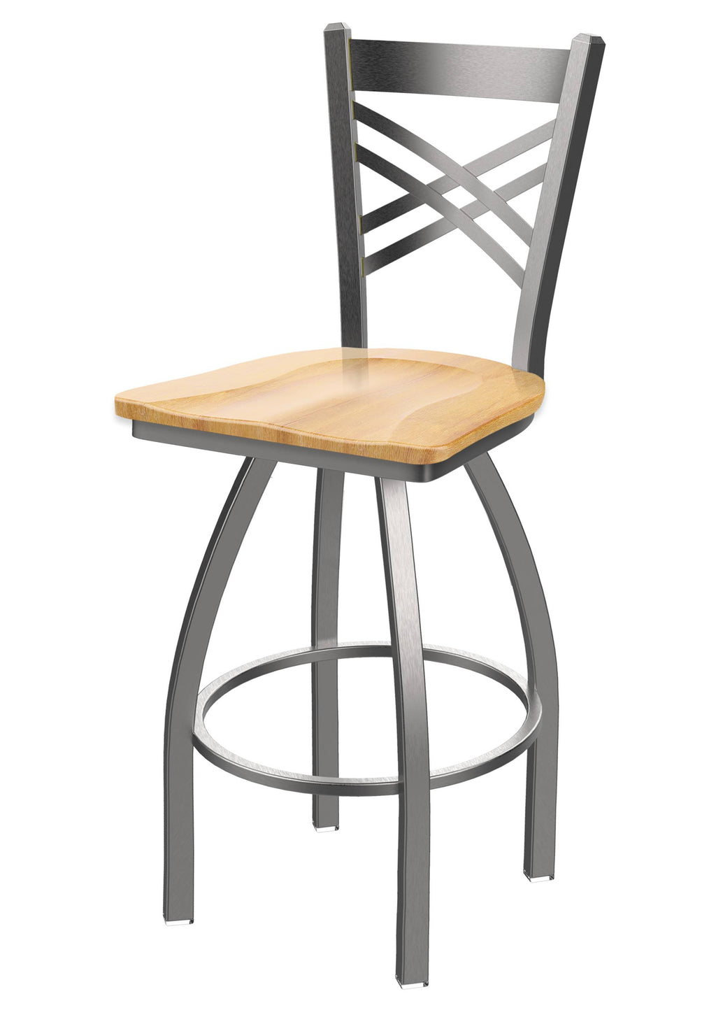 Swivel Counter Stool with Stainless Finish and Natural Maple Seat L720