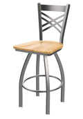 Swivel Counter Stool with Stainless Finish and Natural Maple Seat L720