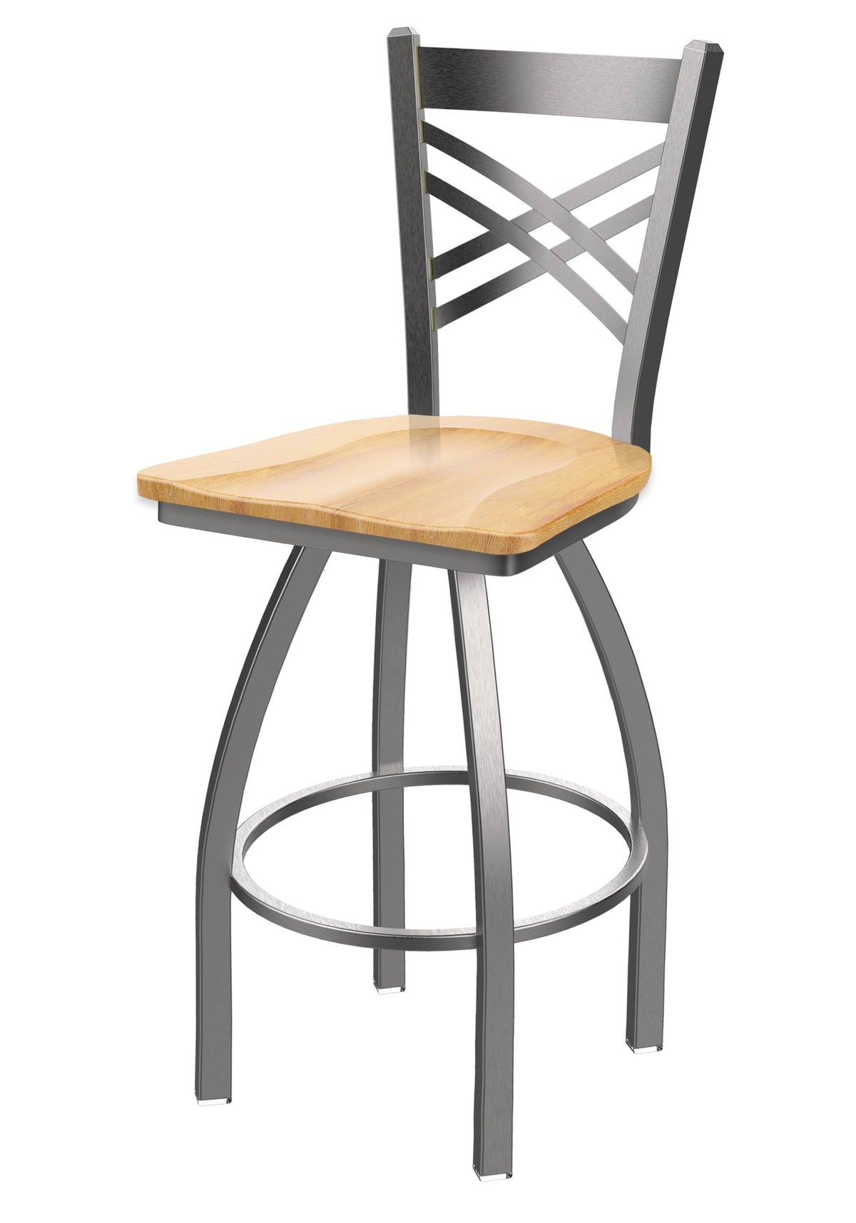Swivel Counter Stool with Stainless Finish and Natural Maple Seat L720