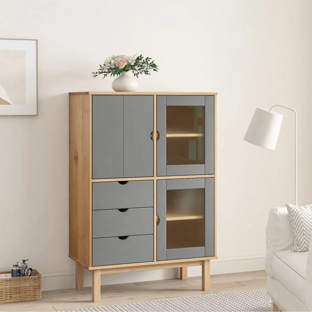 Brown and Gray Solid Wood Pine Highboard Y8856