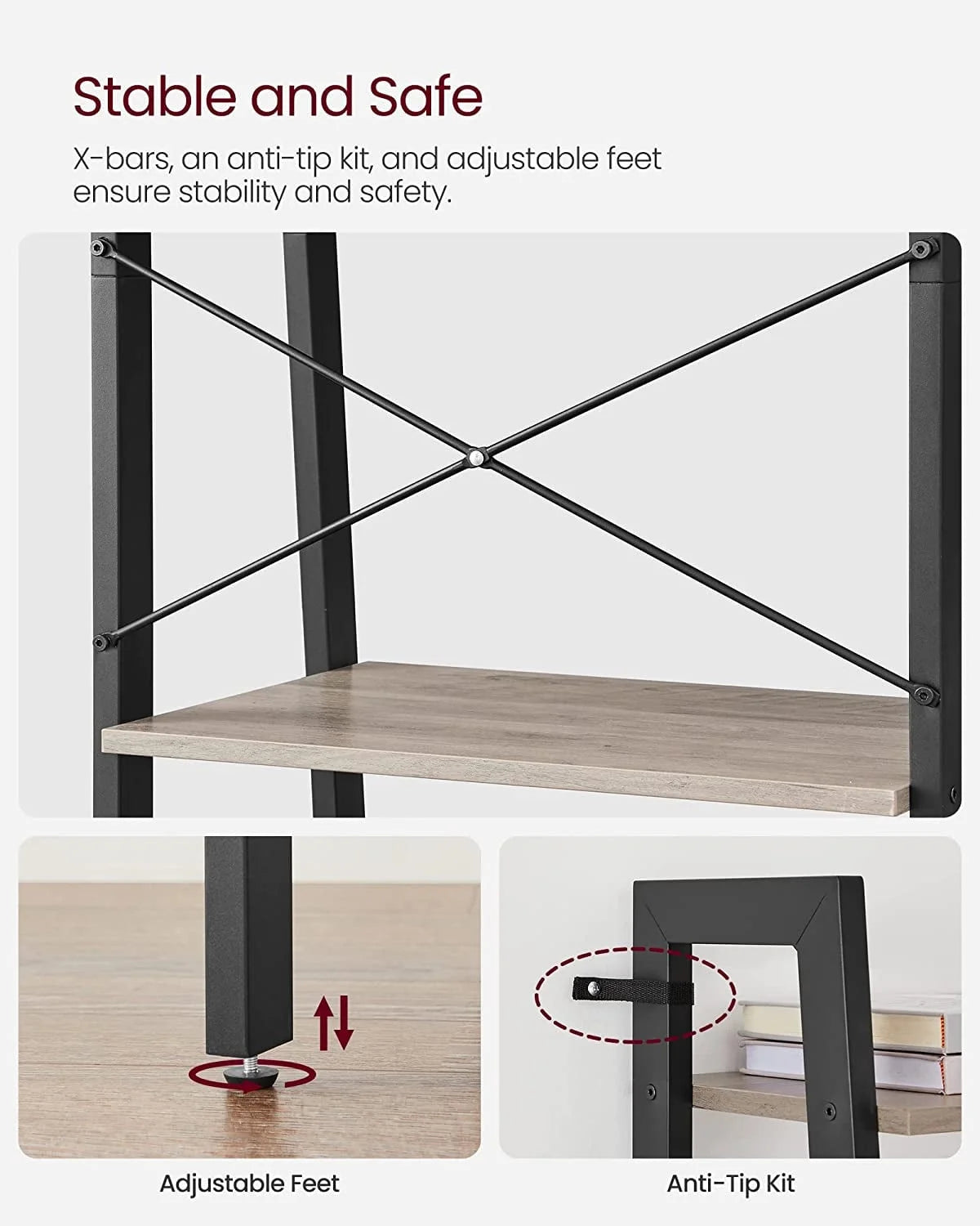 4-Tier Ladder Bookshelf with Steel Frame J89120
