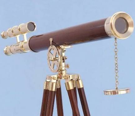 Floor Standing Brass Wood Telescope Z309