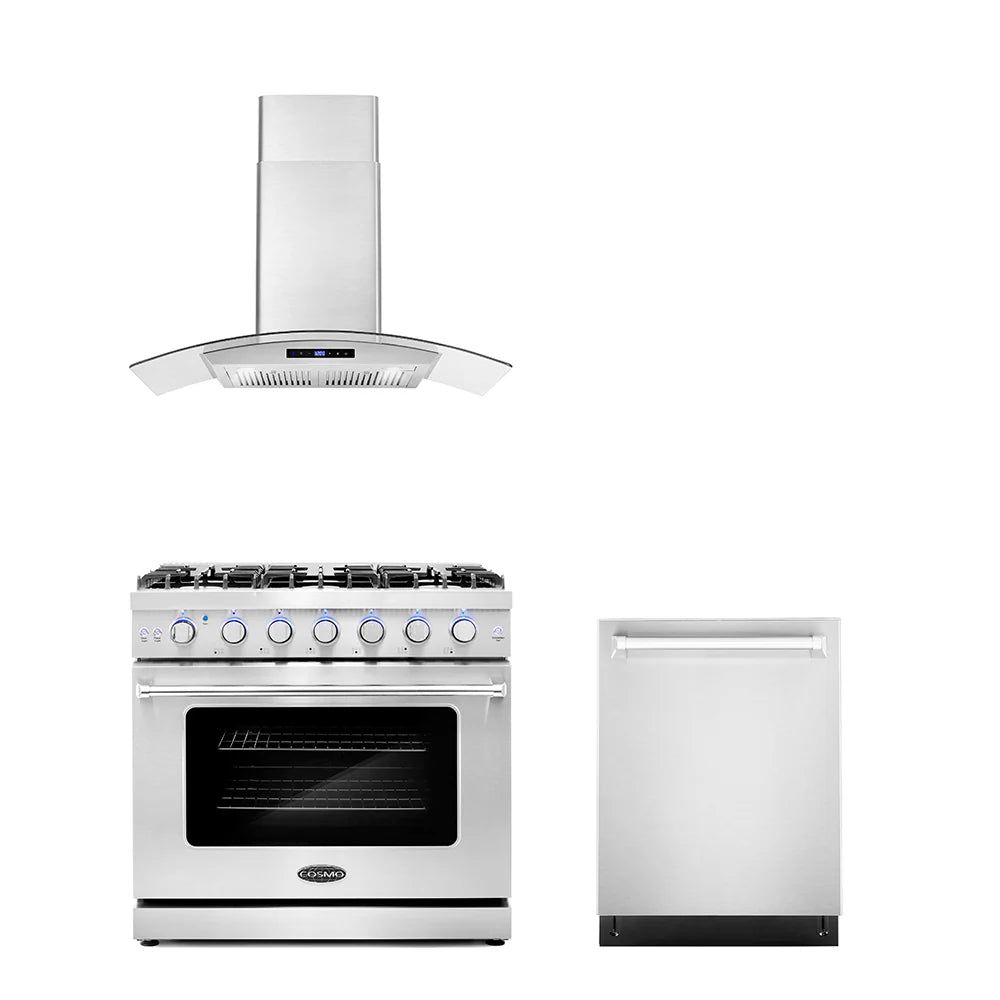 36 Gas Range, Wall Mount Range Hood and Dishwasher Q831071