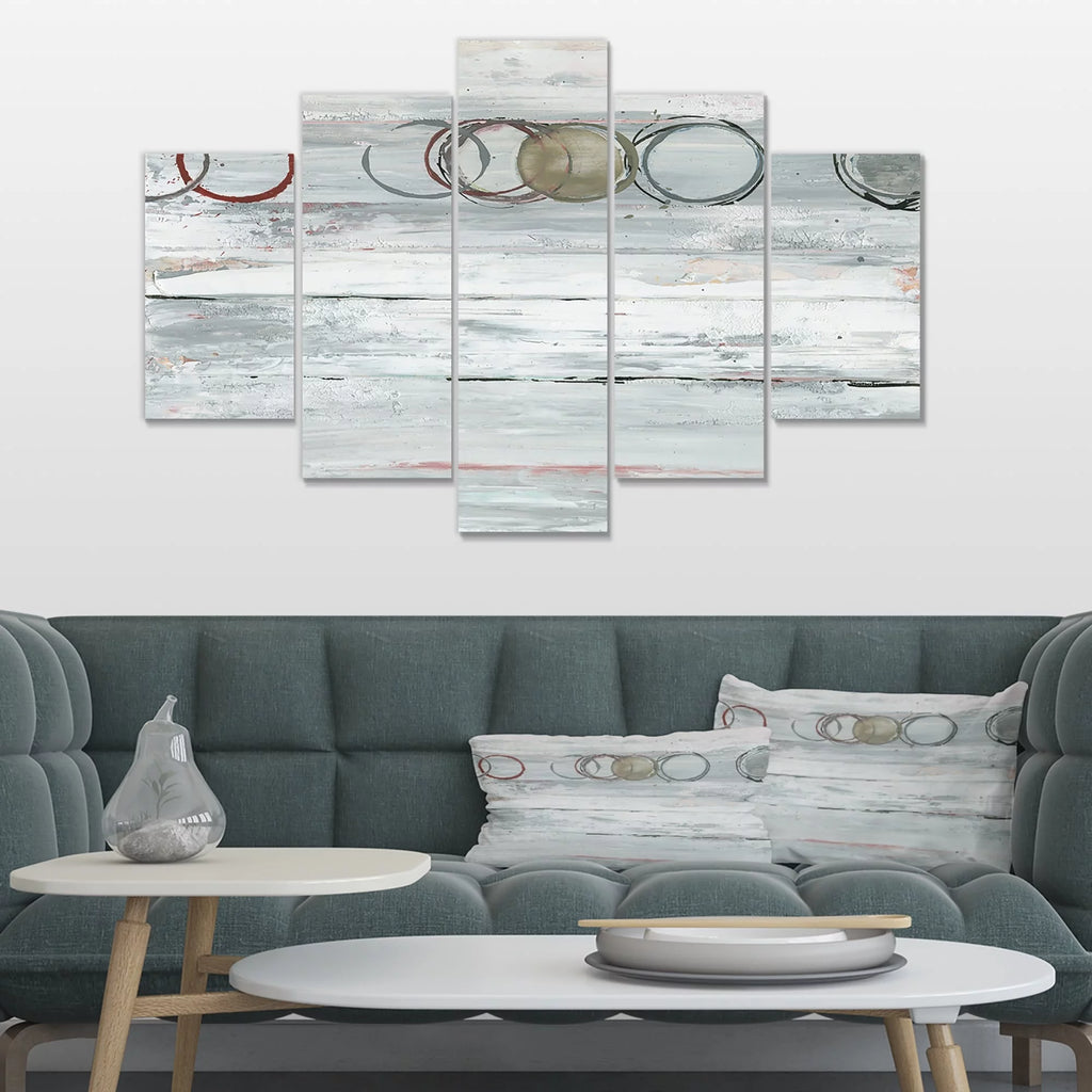Whitewashed Syrah Modern Geometric Canvas Artwork Print 48 in. wide x 28 in. high - 4 Panels J392