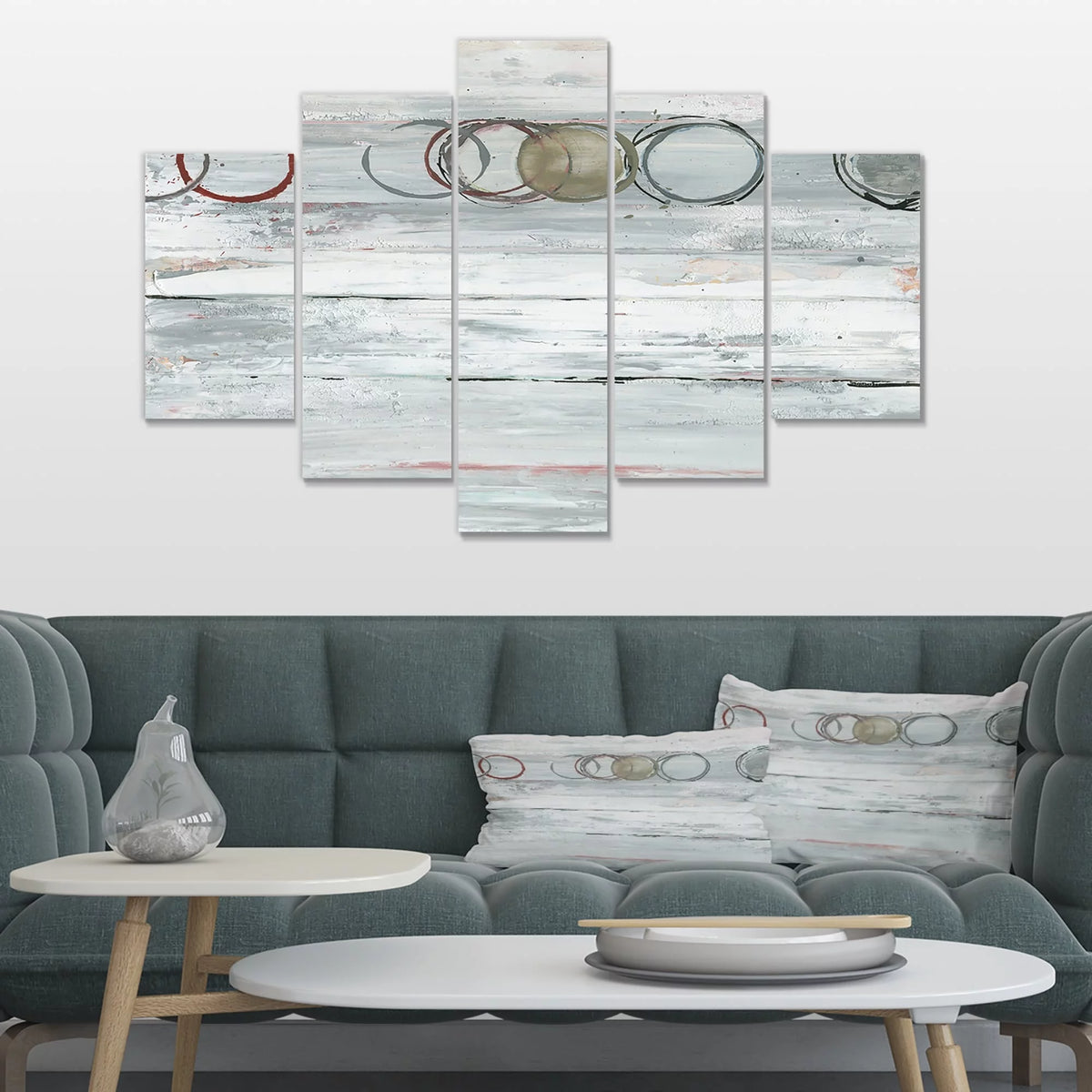 Whitewashed Syrah Modern Geometric Canvas Artwork Print 48 in. wide x 28 in. high - 4 Panels J392