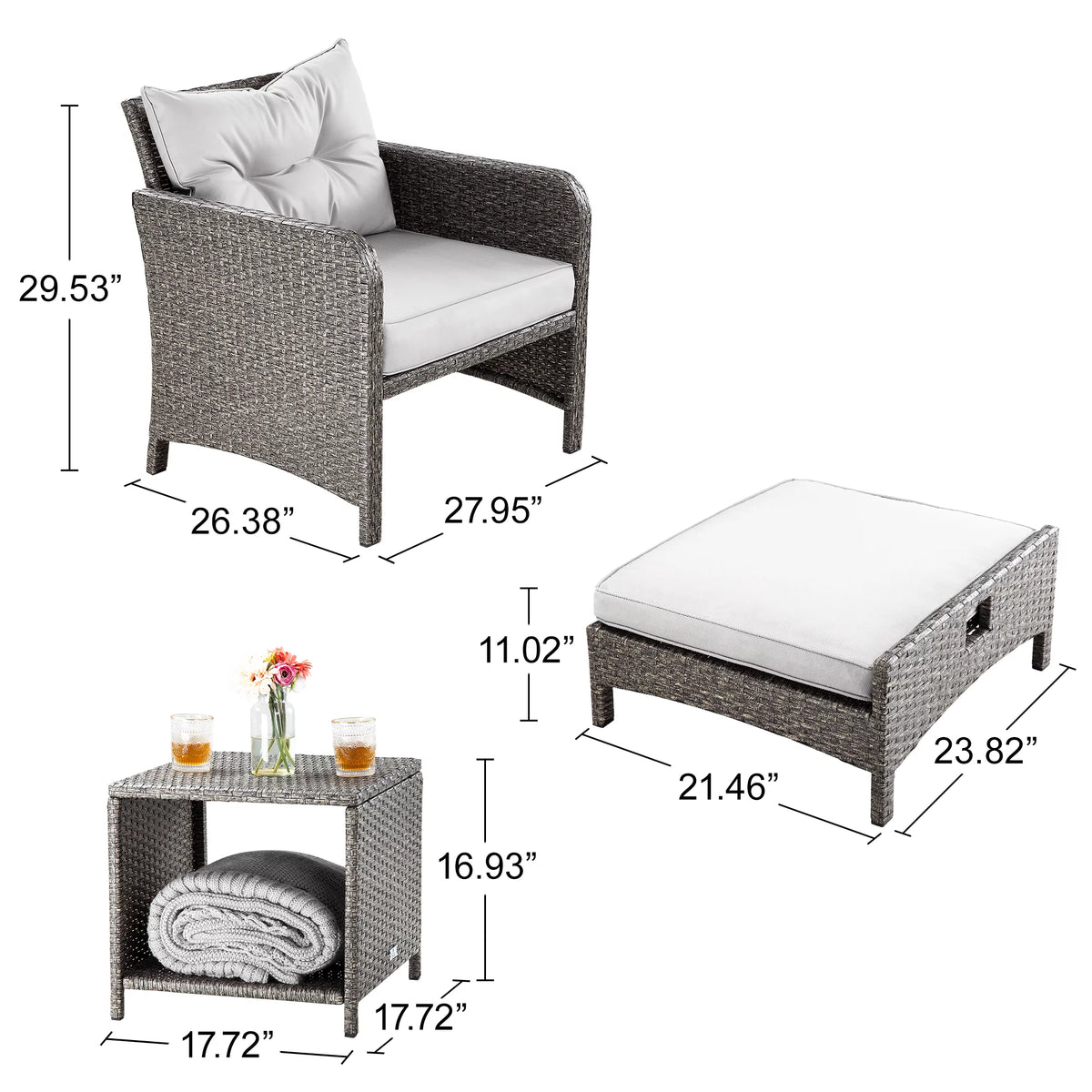 5 Pieces Wicker Patio Furniture Set with Ottomans K73041