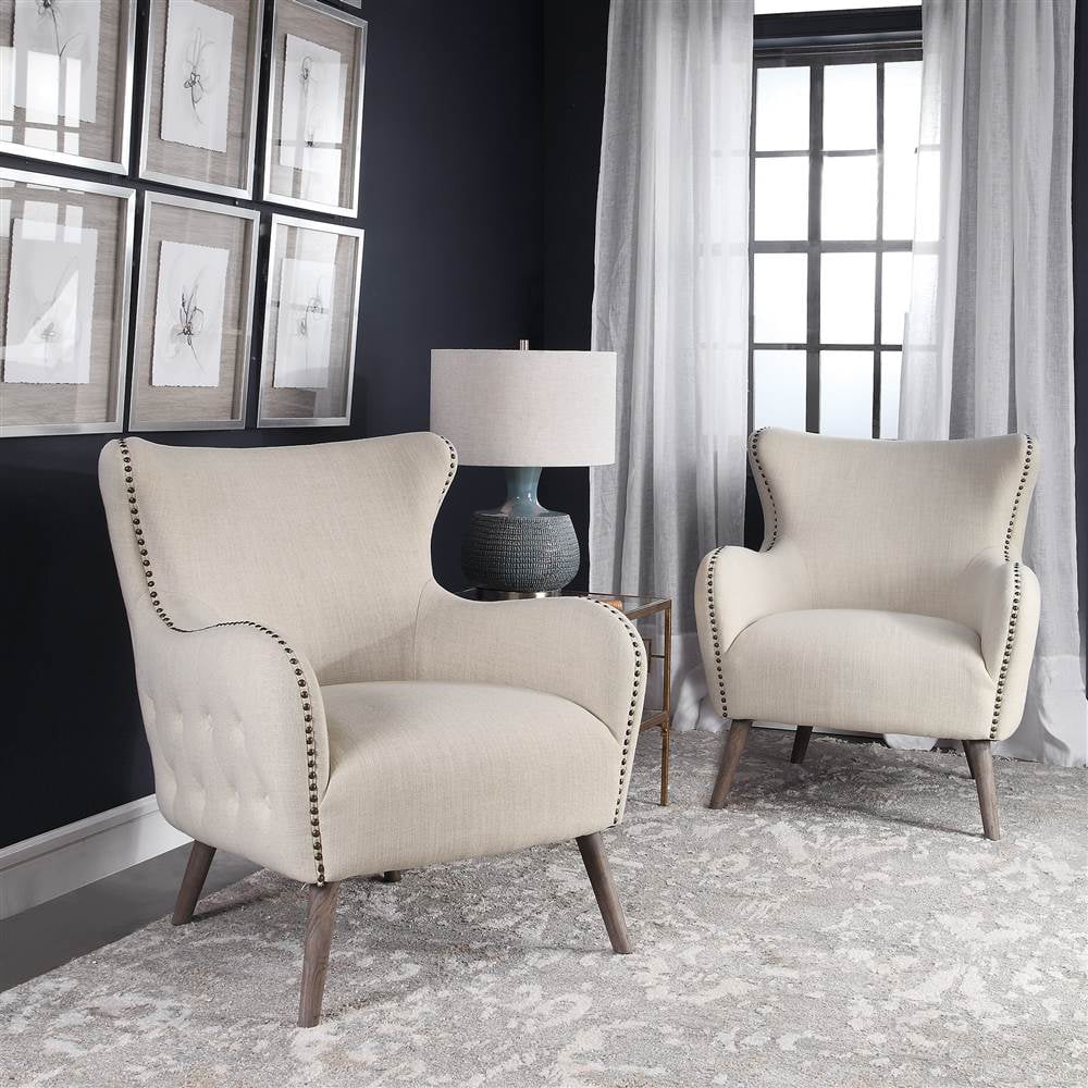 Off White Linen Wingback Chair X802
