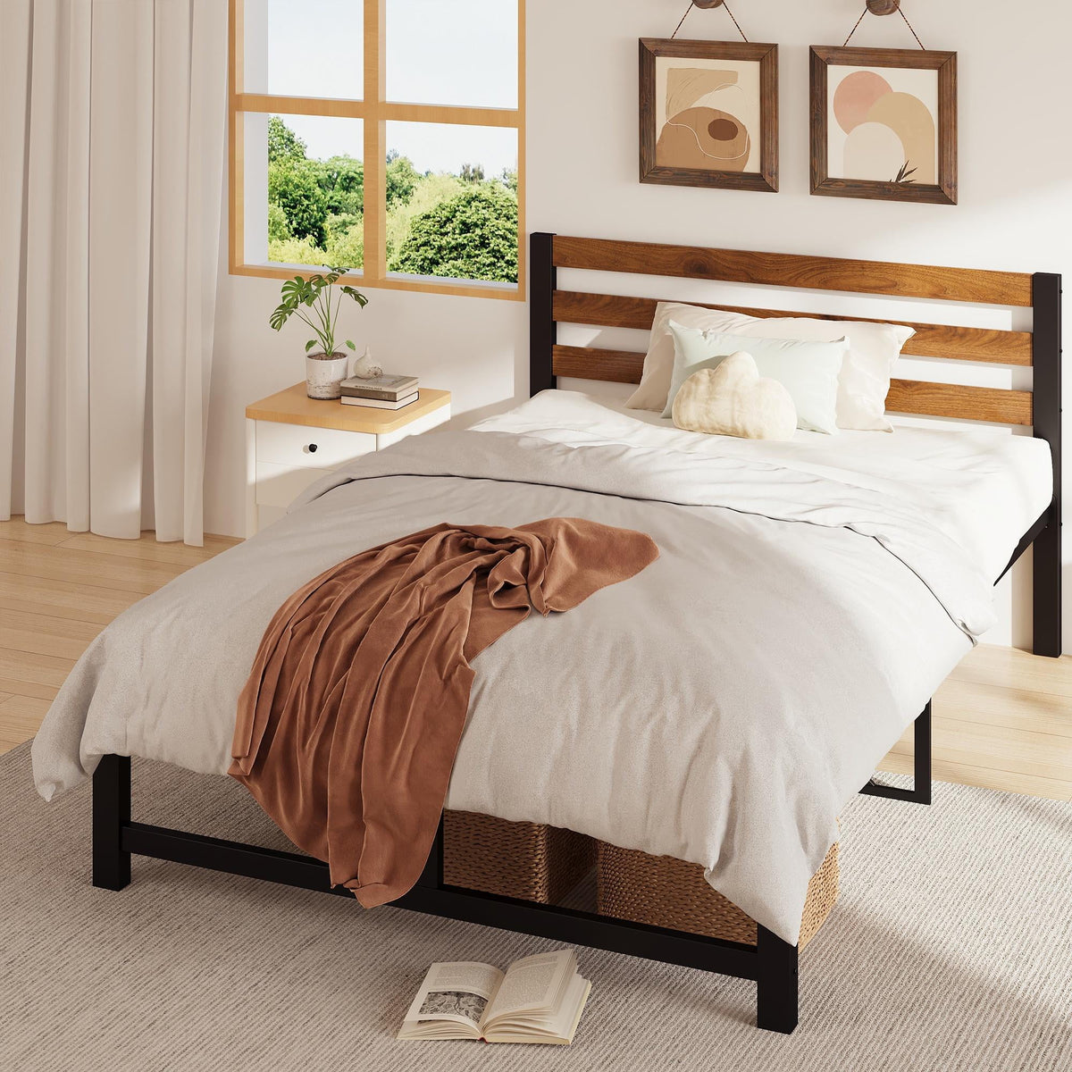 Queen Platform Bed Frame with Headboard E55332