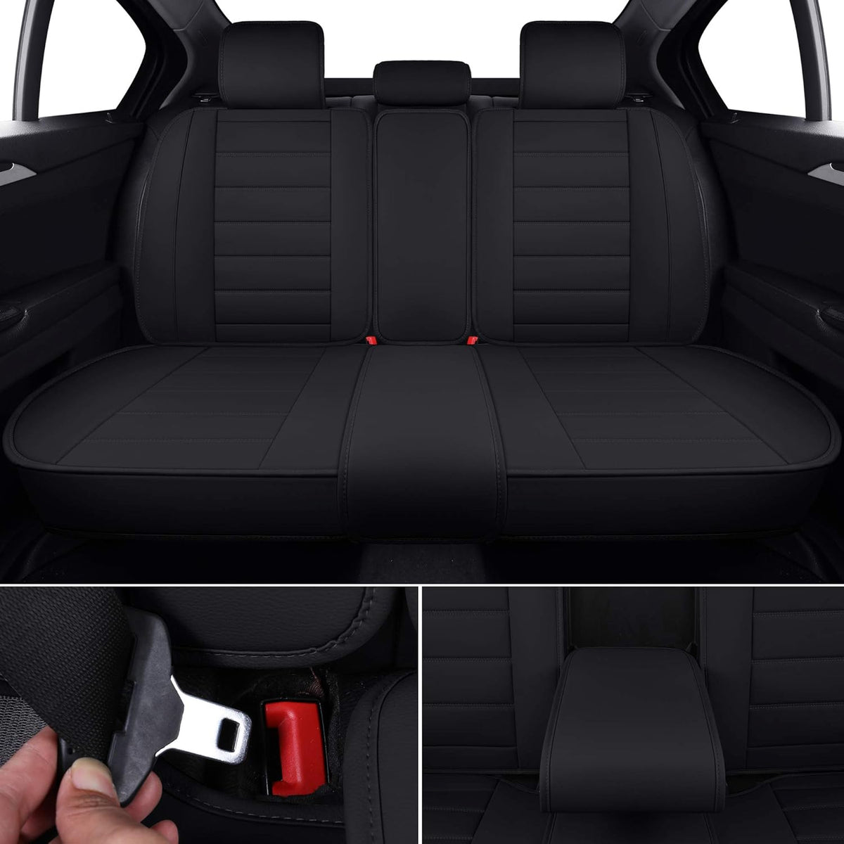 Waterproof Faux Leatherette Car Seat Covers Black Red Full Set X468149
