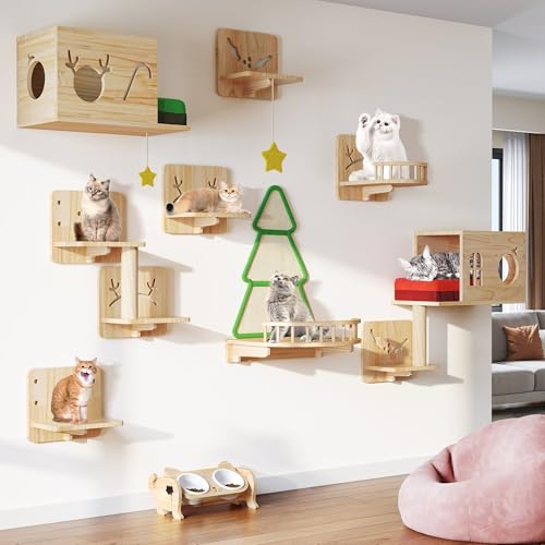 Solid Wood Wall Mounted Cat Furniture Set of 13 N795663