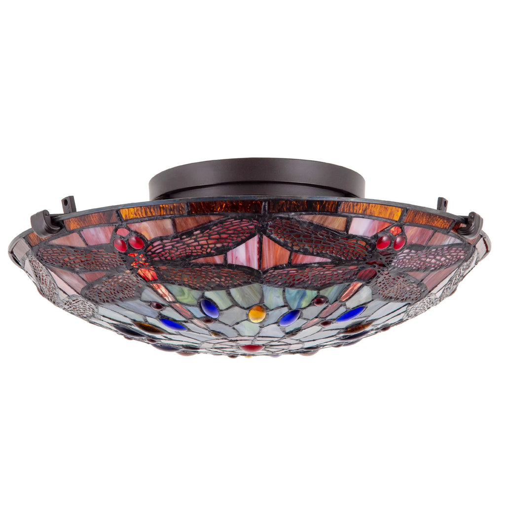 16" 2-Light Tiffany Glass Flush Mount Ceiling Light U966