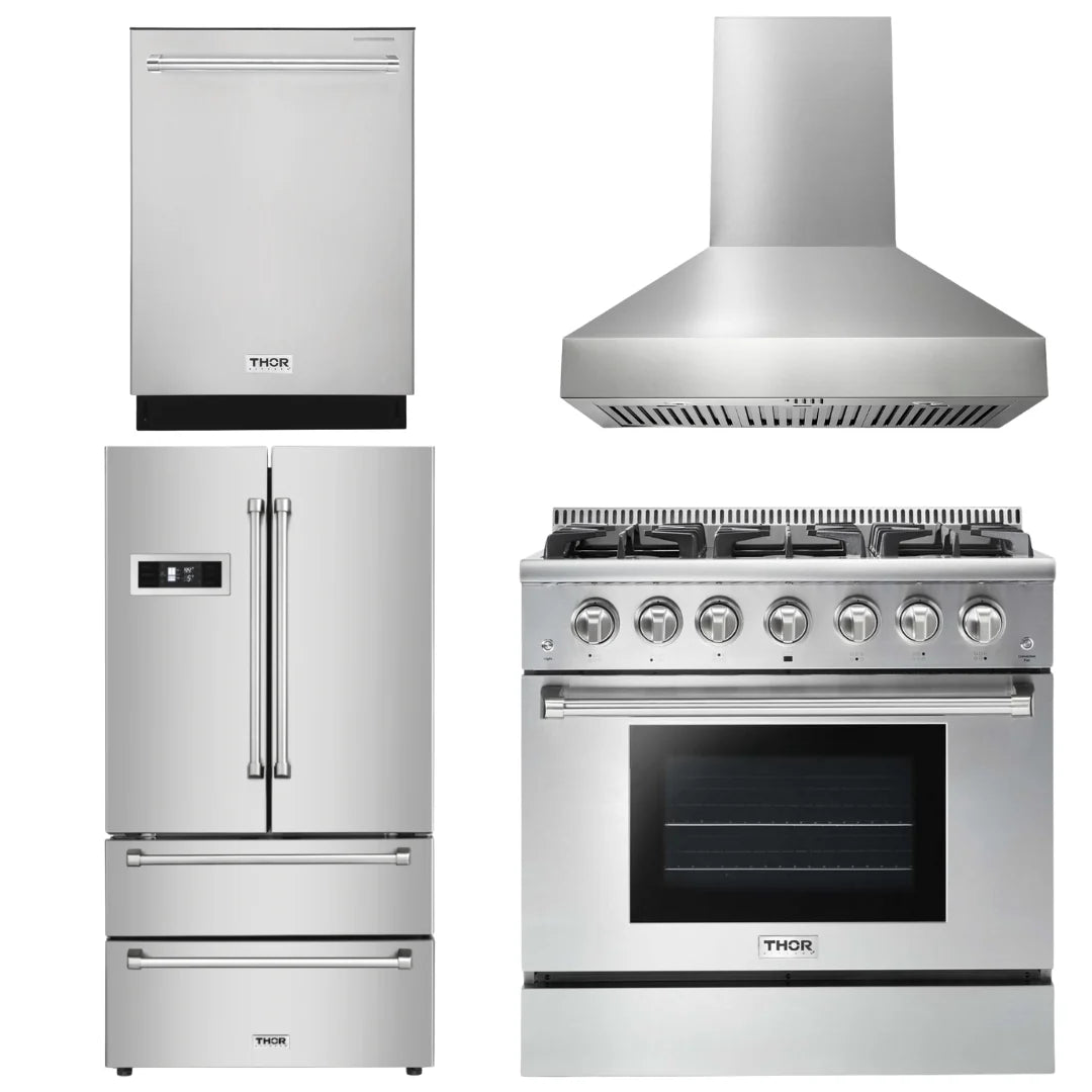 36 Propane Gas Range, Range Hood, Refrigerator, Dishwasher F7989