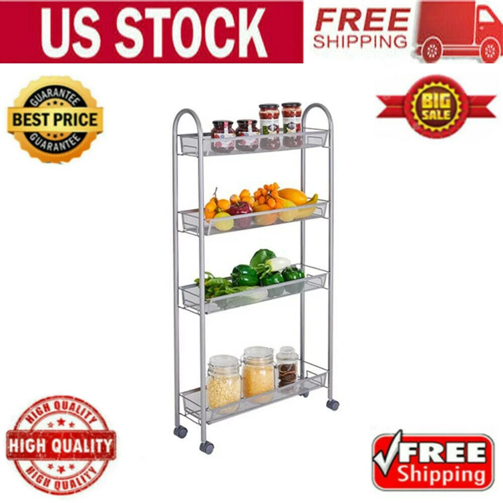 4 Tier Slim Rolling Storage Cart L658345