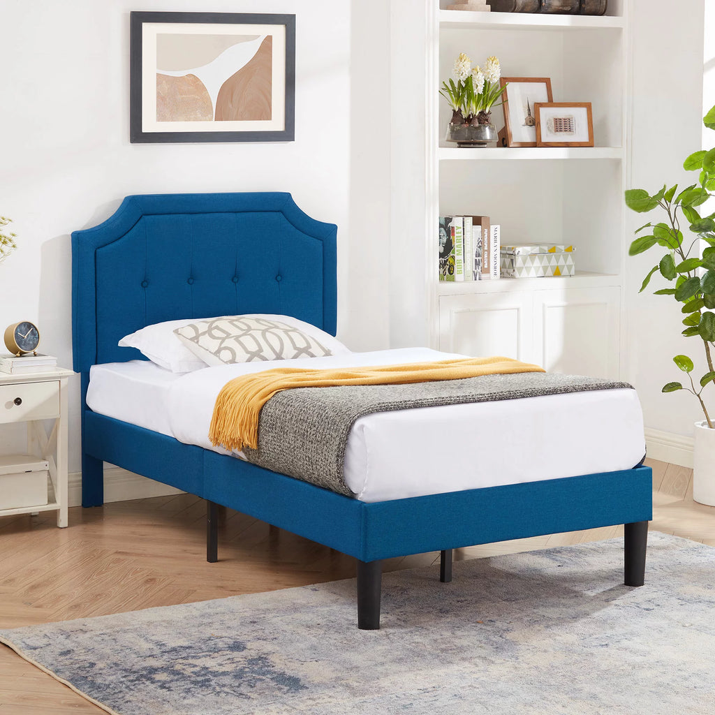Twin Upholstered Platform Bed Frame with Adjustable Headboard A64988