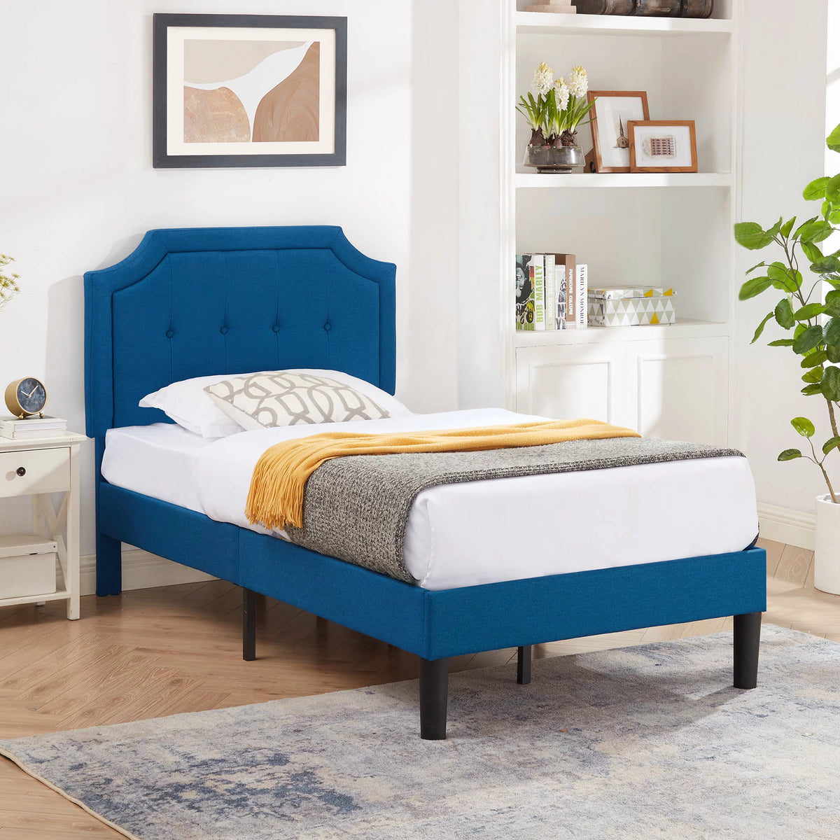 Twin Upholstered Platform Bed Frame with Adjustable Headboard A64988