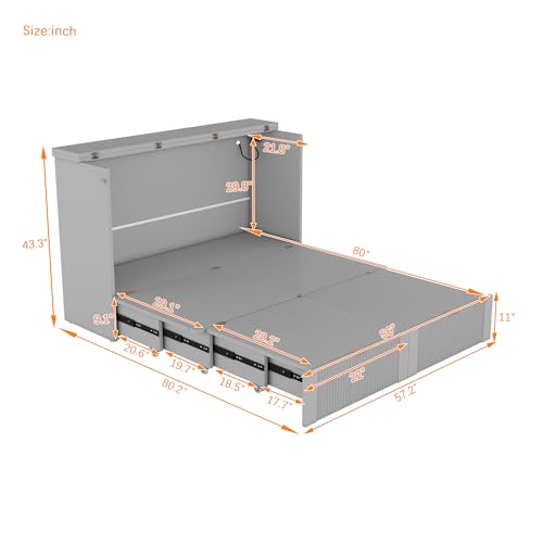 Full Size Wood Murphy Bed with Drawer Y513300