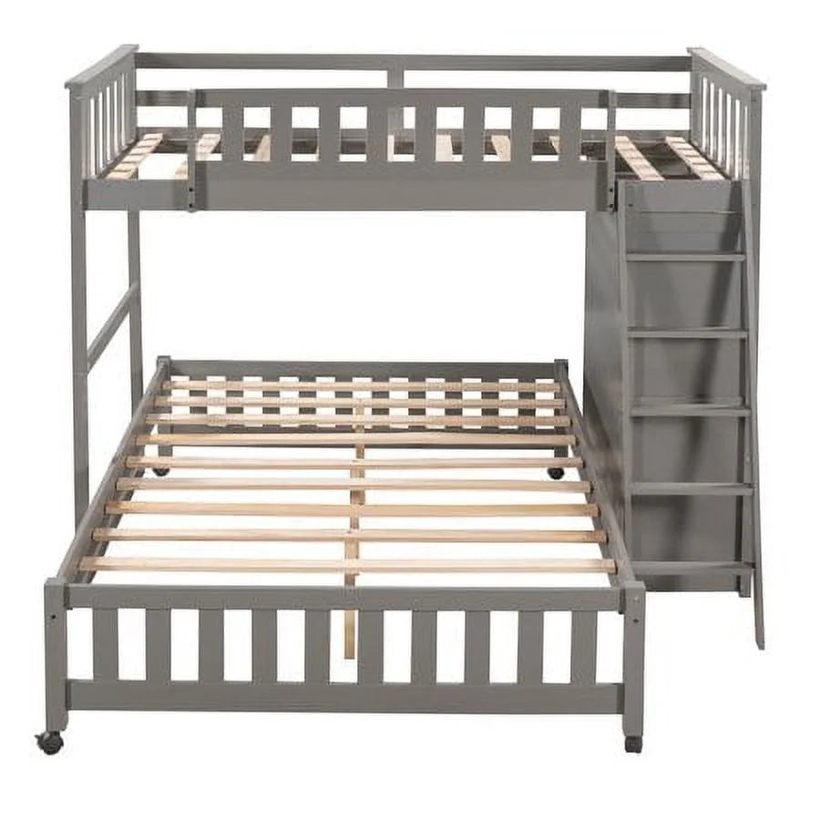 Twin Over Full Wooden Bunk Bed with 6 Storage Drawers and 3 Shelves, Gray I2341