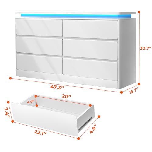 Black 6 Drawer Wood Dresser with Charging Station Q2559