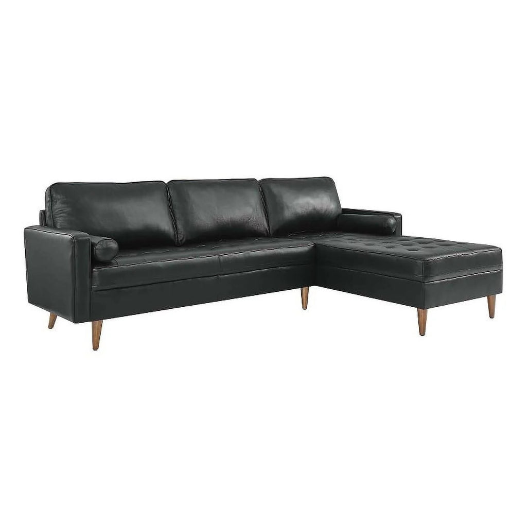 Black Leather Sectional Sofa I393