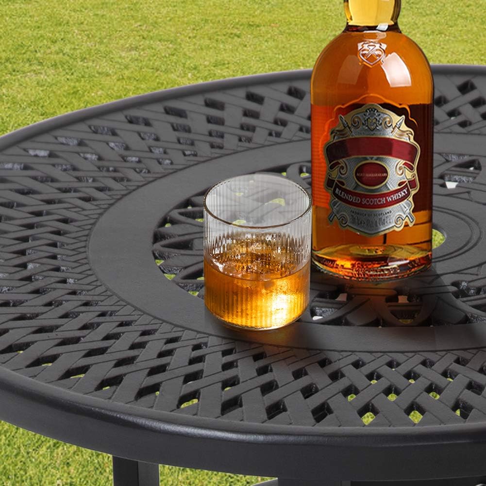 Cast Aluminum Round Side Table with Umbrella Hole, Black T572