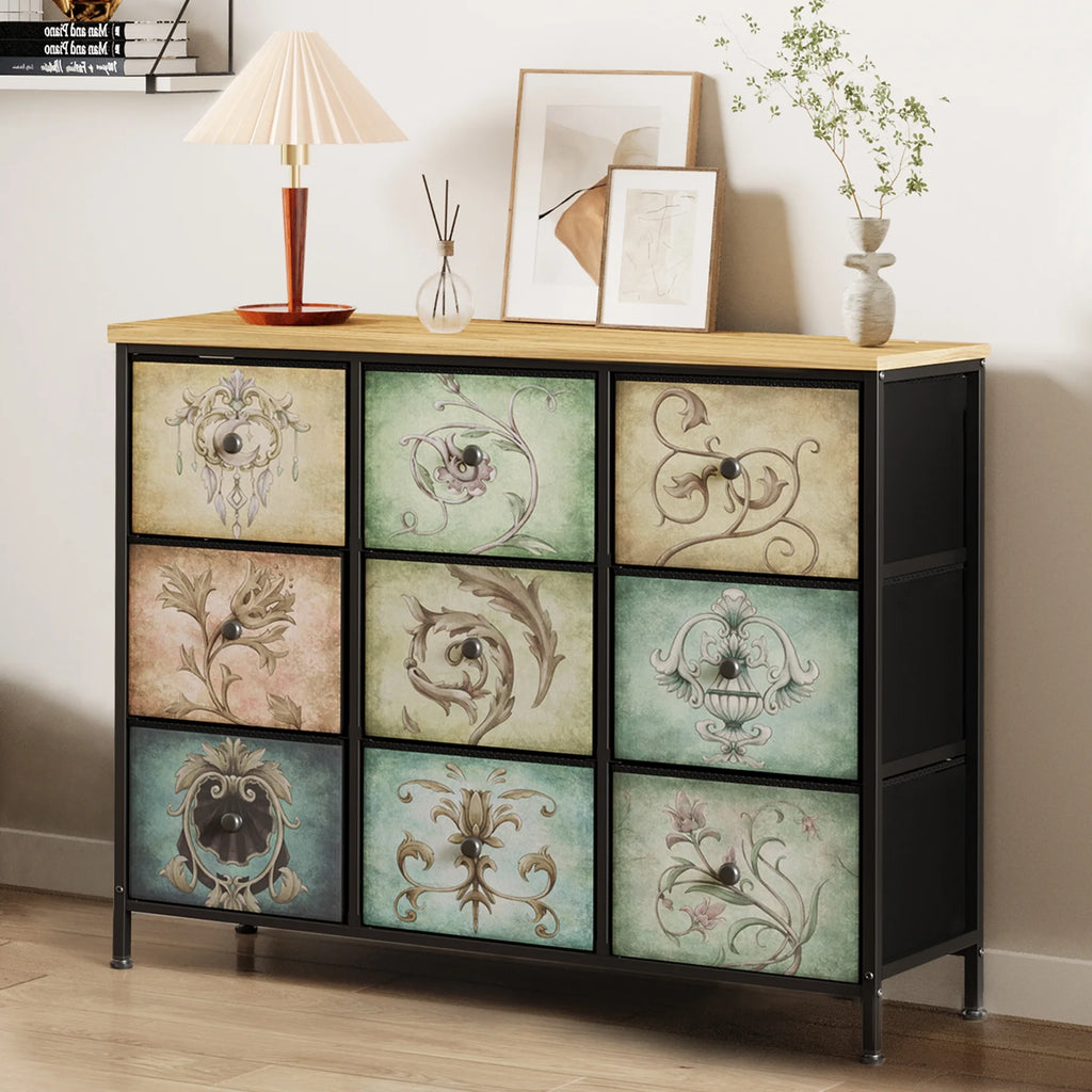 9 Drawer Dresser with Fabric Drawers O132