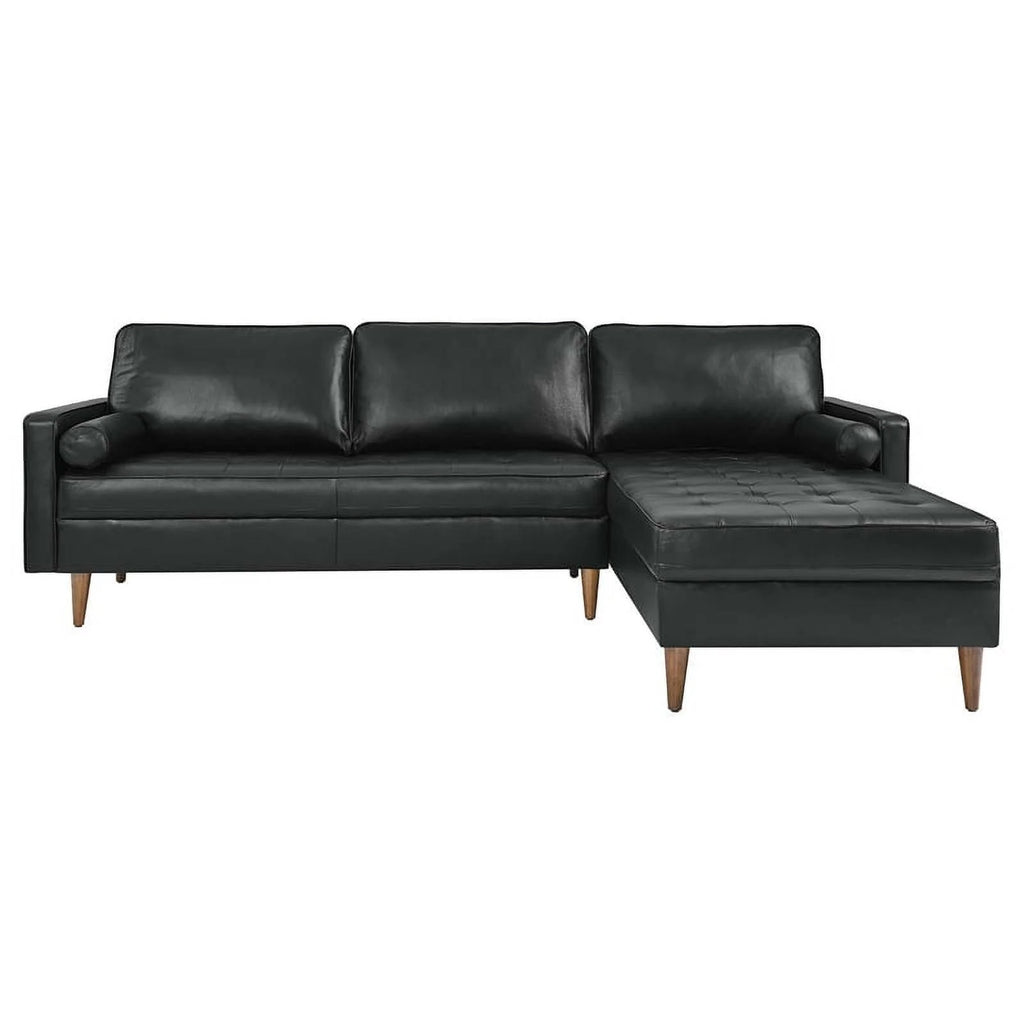 Black Leather Sectional Sofa I393