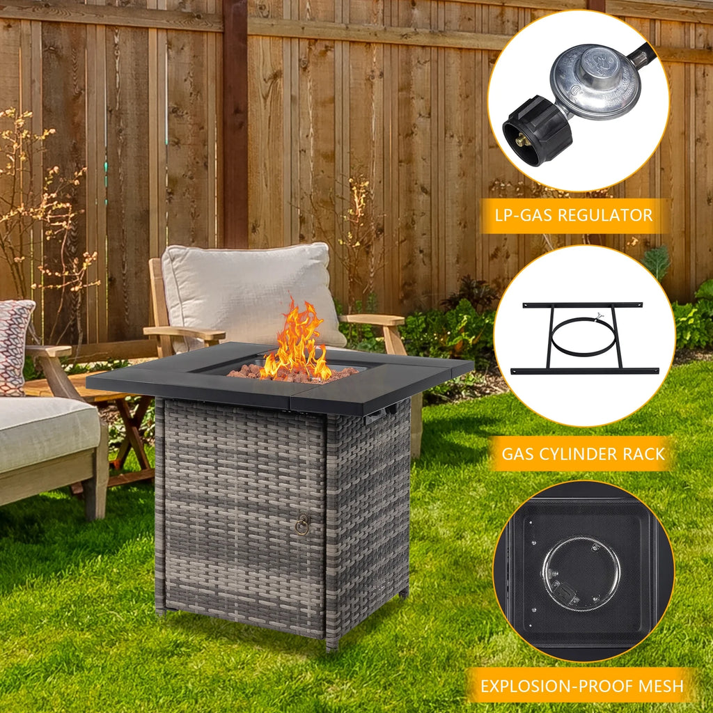 28 Gas Outdoor Fire Pit Table 50,000 BTU Auto-Ignition Propane Wicker Gray M686858