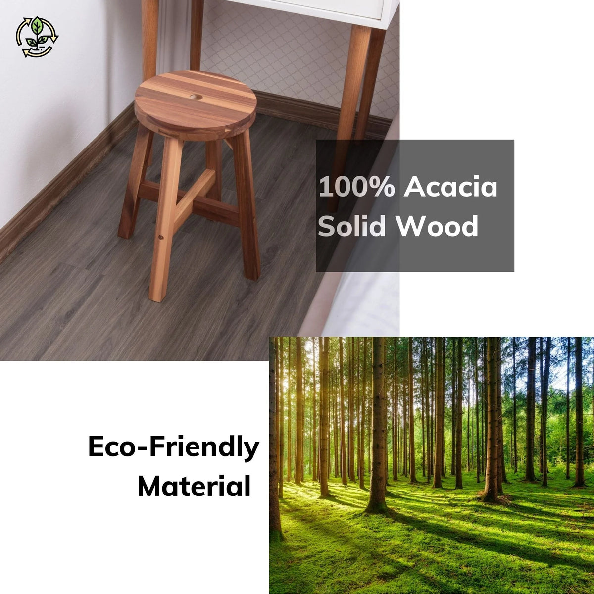 Acacia Wood 18 Inch Round Stool C1953