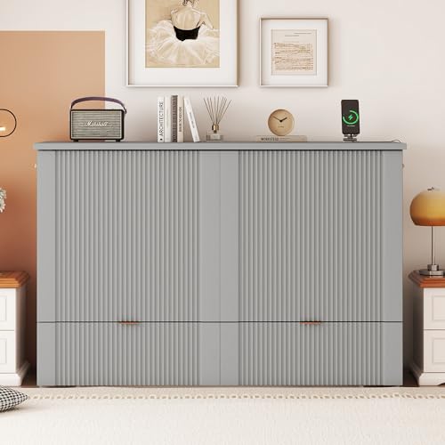 Full Size Wood Murphy Bed with Drawer Y513300