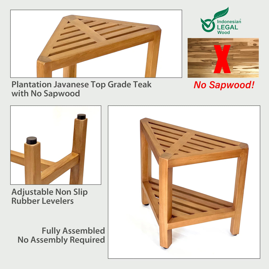 Solid Teak Corner Shower Stool Side Table L3585