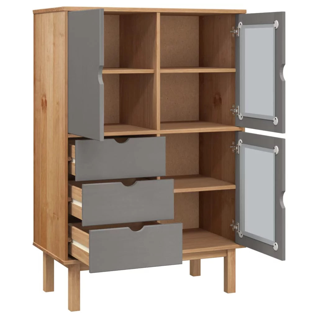 Brown and Gray Solid Wood Pine Highboard Y8856